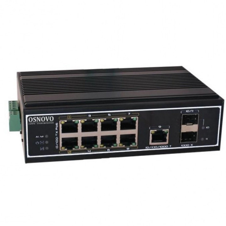 Коммутатор OSNOVO SW-60812/I (промышленный PoE, 9xFE, 2xSFP, PoE до 300W)