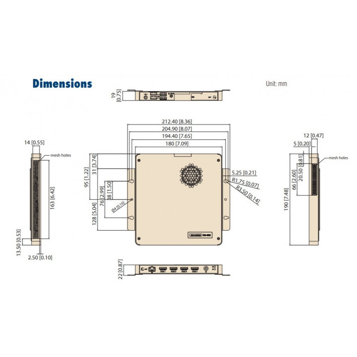 Компактный встраиваемый компьютер Advantech DS-082GBF-U0A1E (безвентиляторный, AMD V1605B, 4xHDMI)