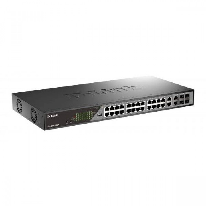 Коммутатор D-Link DSS-200G-28MP/A1A (24xGE PoE, 4xCombo SFP, PoE 370W)