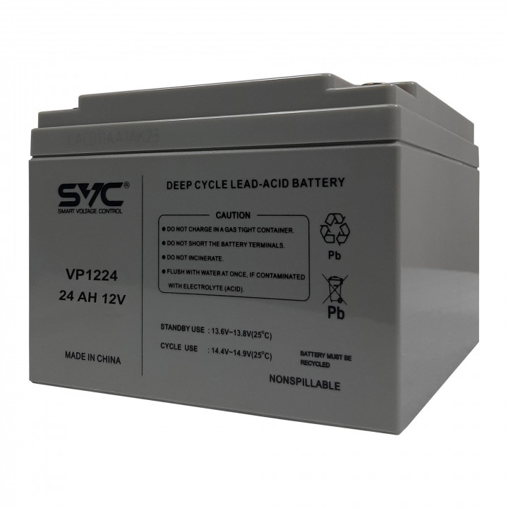 Аккумуляторная батарея SVC SVC-VP1224 (12В/24Ач, AGM, клемма T6, 125*165*175 мм, 8 кг)