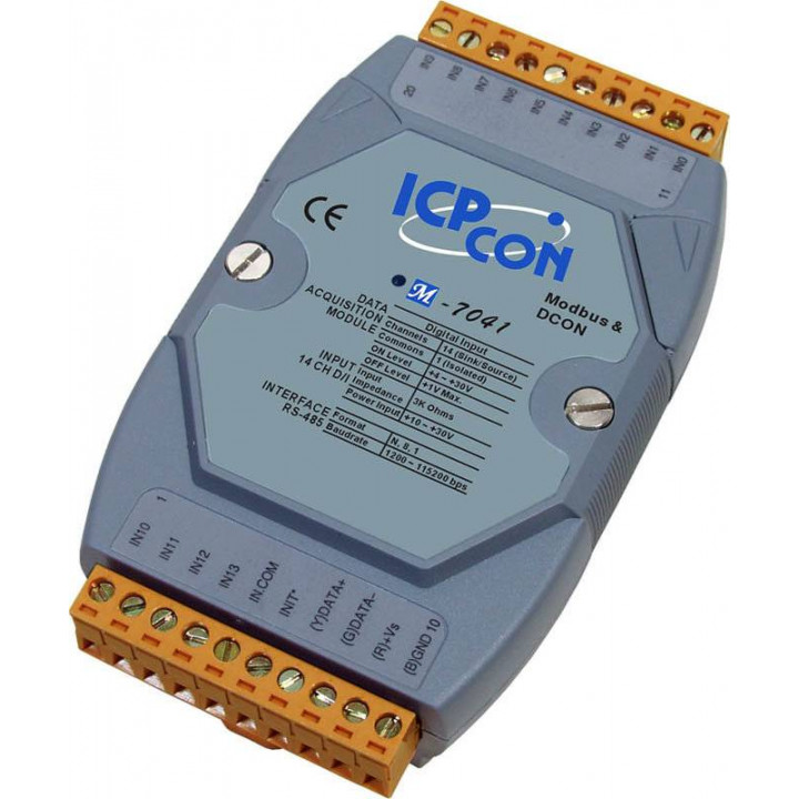 Модуль дискретного ввода ICP DAS M-7041-G CR (14 каналов, изолированный, Modbus RTU) Модуль дискретного ввода ICP DAS M-7041-G CR (14 каналов, изолированный, Modbus RTU)