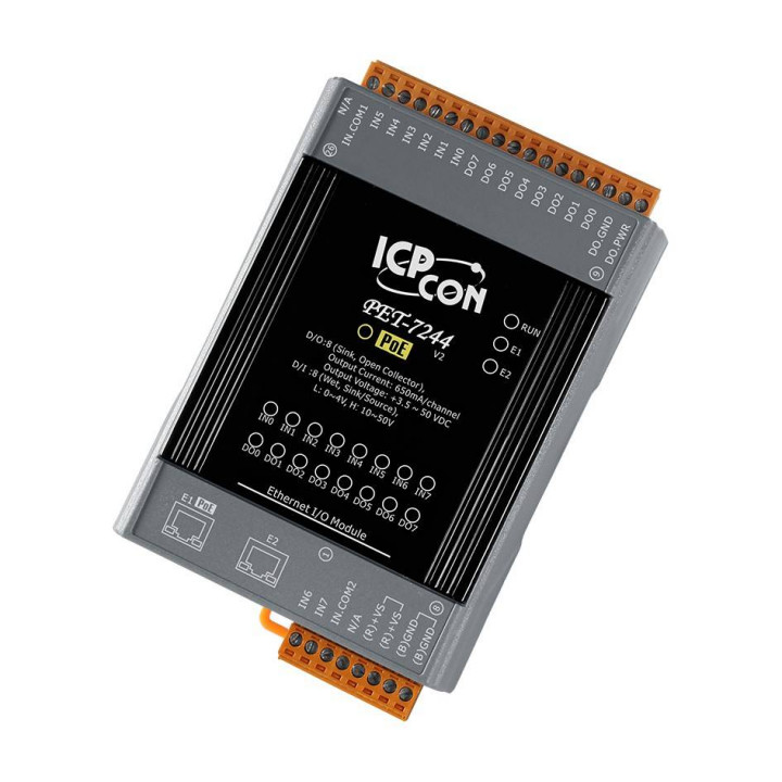 Модуль ICP DAS PET-7244 CR (8 каналов изолированного вывода Sink, 8 каналов изолированного дискретного ввода, 2-портовый коммутатор, PoE) Модуль ICP DAS PET-7244 CR (8 каналов изолированного вывода Sink, 8 каналов изолированного дискретного ввода, 2-портовый коммутатор, PoE)