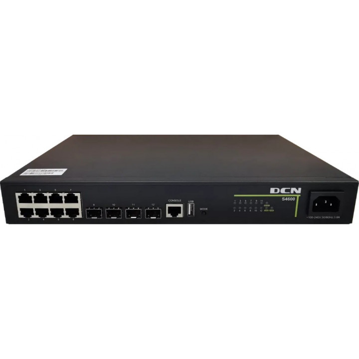Коммутатор DCN S4600-12X-P-SI (8x 10/100/1000Base-T + 4x 10G SFP+, PoE af/at, 125W) Коммутатор DCN S4600-12X-P-SI (8x 10/100/1000Base-T + 4x 10G SFP+, PoE af/at, 125W)