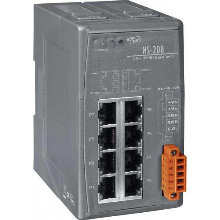 Промышленный коммутатор ICP DAS NS-208R CR (Unmanaged EN50155 8-port Industrial 10/100 Mbps Ethernet Switch)