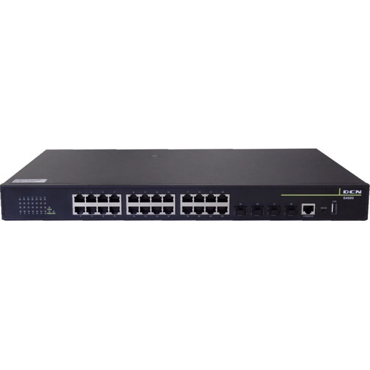 Коммутатор DCN S4600-28X-P-SI (24x 10/100/1000Base-T + 4x 10G SFP+, PoE af/at, 370W) Коммутатор DCN S4600-28X-P-SI (24x 10/100/1000Base-T + 4x 10G SFP+, PoE af/at, 370W)