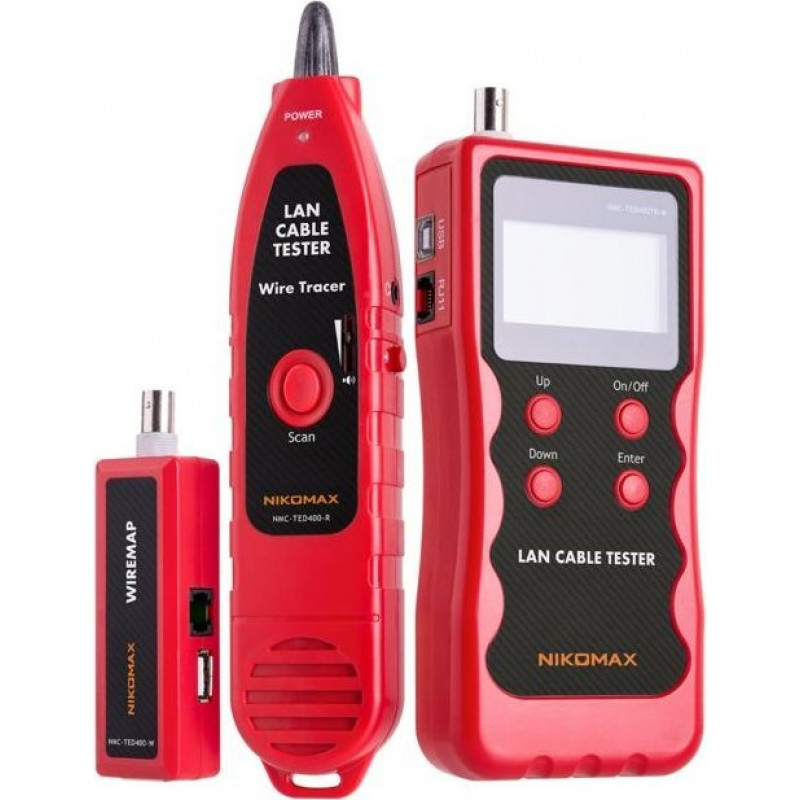 Кабельный тестер с LCD дисплеем, UTP/STP, RJ45, RJ12, RJ11, BNC, USB NIKOMAX NMC-TED400TR