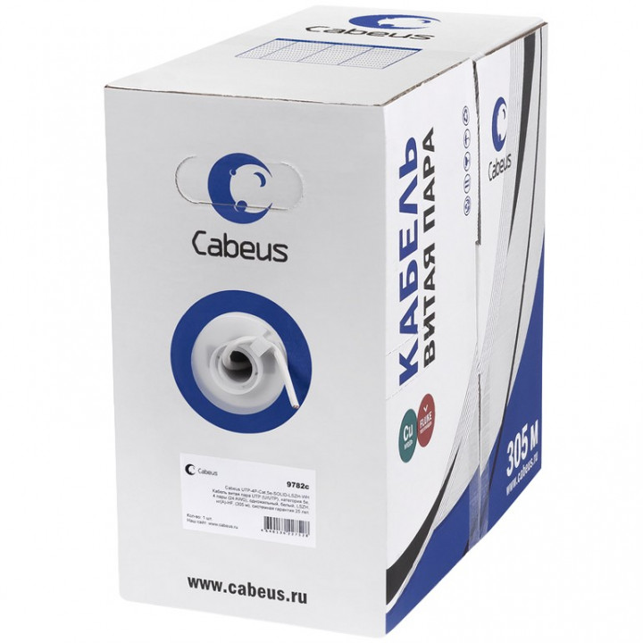 Кабель витая пара Cabeus UTP-4P-Cat.5e-SOLID-LSZH-WH (UTP, Cat.5e, 24 AWG, solid, белый, LSZH, 305м) Кабель витая пара Cabeus UTP-4P-Cat.5e-SOLID-LSZH-WH (UTP, Cat.5e, 24 AWG, solid, белый, LSZH, 305м)