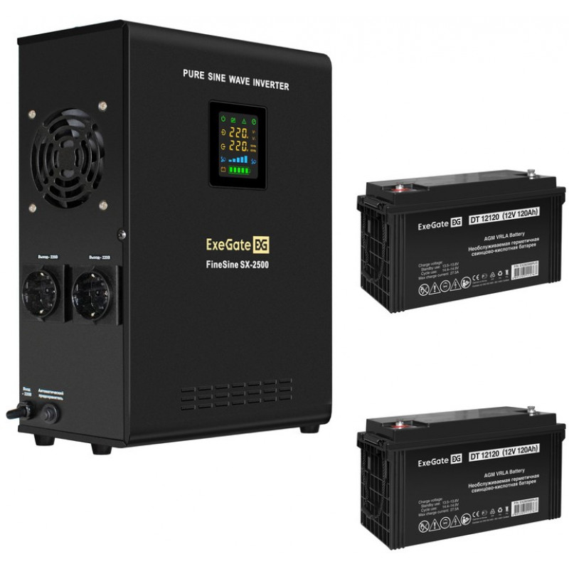 Источник бесперебойного питания + батарея Exegate FineSine SX-2500.LCD.AVR.2SH + 2x DT 12120 (120Ач)