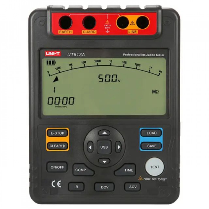 Мегаомметр UNI-T UT513A (250…5000 В, 0,5 МОм…1000 ГОм) Мегаомметр UNI-T UT513A (250…5000 В, 0,5 МОм…1000 ГОм)
