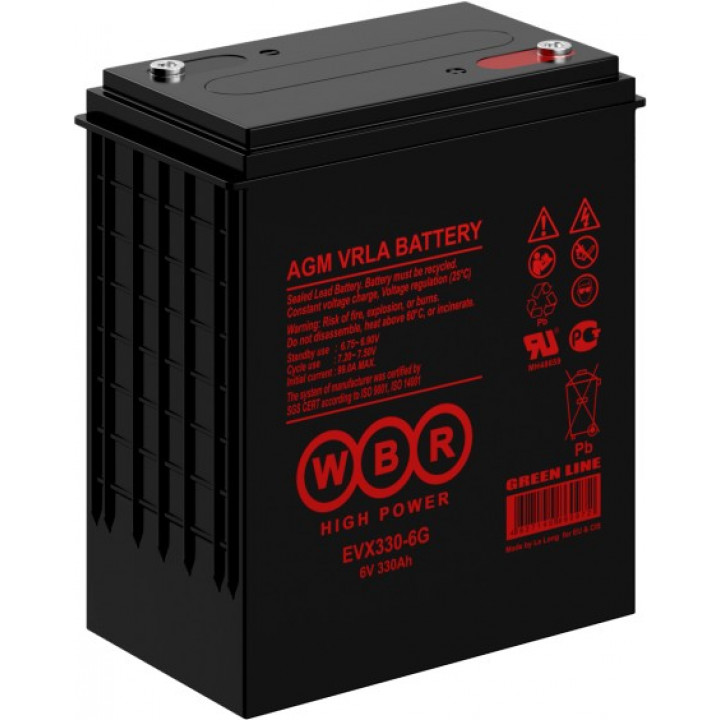 Аккумуляторная батарея WBR EVX330-6G (6 В/330 Ач, 295х178х348 мм, 47 кг) Аккумуляторная батарея WBR EVX330-6G (6 В/330 Ач, 295х178х348 мм, 47 кг)