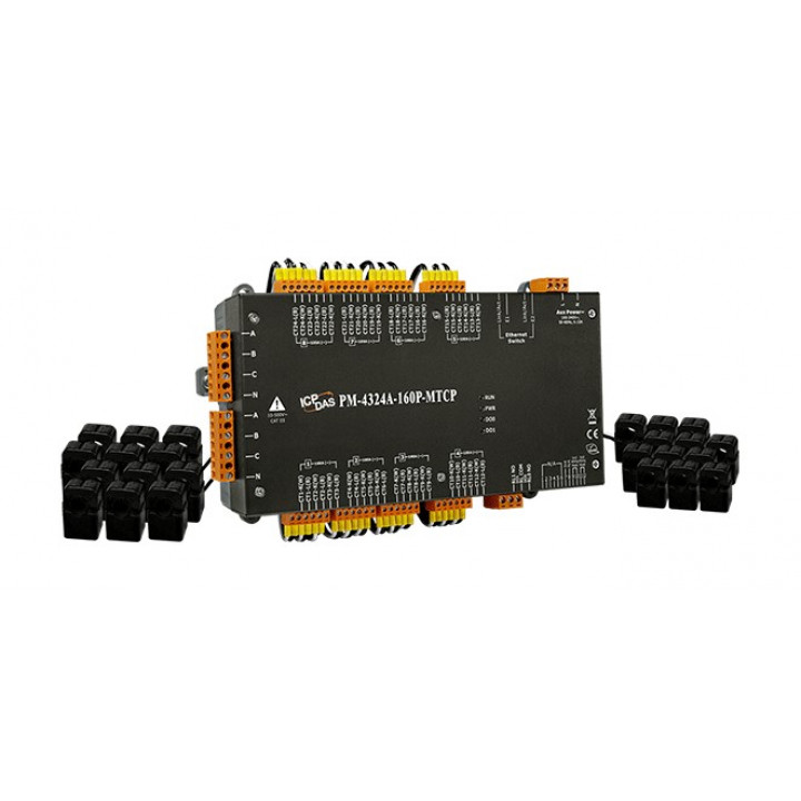 Измеритель ICP DAS PM-4324A-100P-MTCP CR (8 каналов для трёхфазной сети, два входа опорного напряжения, Modbus TCP, трансформаторы тока 60 А)