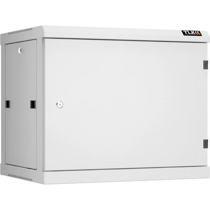 Шкаф TLK TWC-096045-R-M-GY (настенный разборный, 19", 9U, металлическая дверь, 600x503x450 мм, 2 пары направляющих, серый)