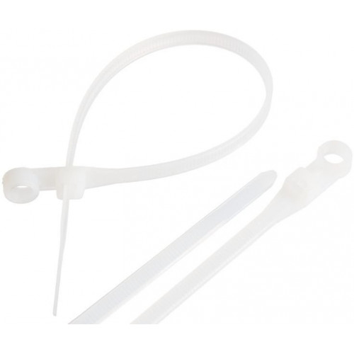Стяжка нейлоновая NIKOMAX NMC-CTN380-75-MT-WT-100 (380х7,5 мм, с крепежной проушиной 6,2 мм, белая, 100 шт.)