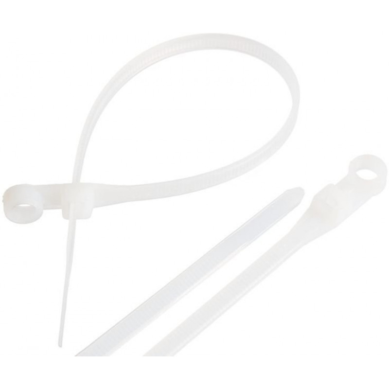 Стяжка нейлоновая NIKOMAX NMC-CTN380-75-MT-WT-100 (380х7,5 мм, с крепежной проушиной 6,2 мм, белая, 100 шт.)