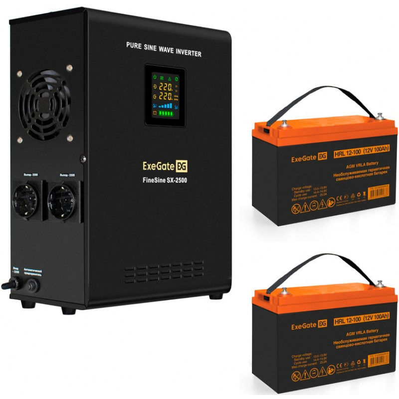 Источник бесперебойного питания + батарея Exegate FineSine SX-2500.LCD.AVR.2SH + 2x HRL 12-100 (100Ач)