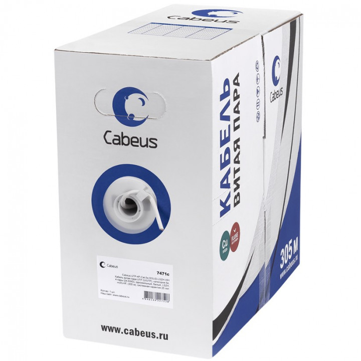 Кабель витая пара Cabeus UTP-4P-Cat.6-SOLID-LSZH-GY (UTP, Cat.6, 4 пары, 23 AWG, одножильный, LSZH нг(А)-HF, серый, 305 м)