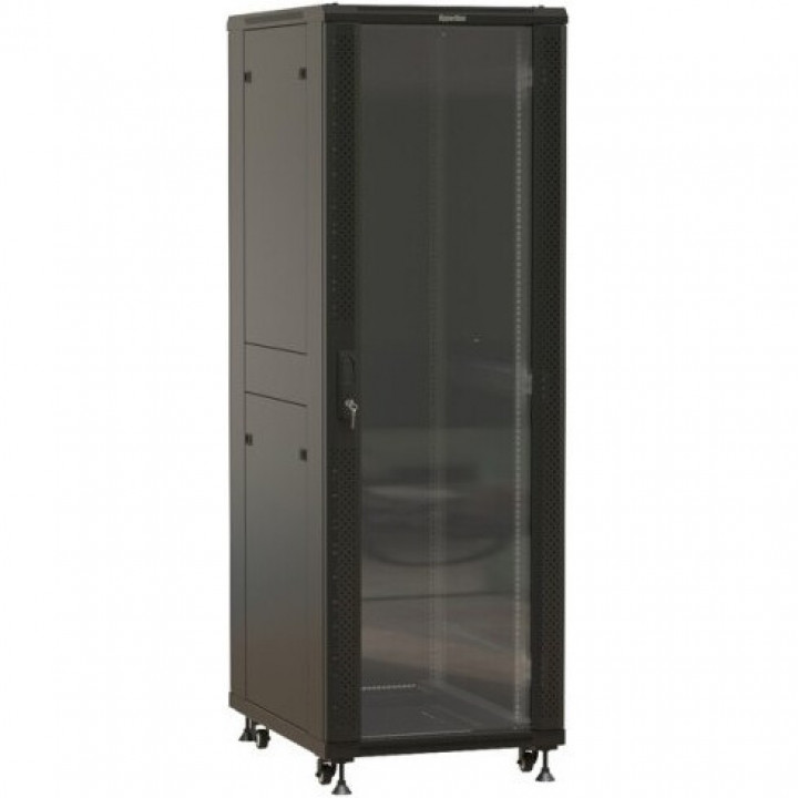 Шкаф Hyperline TTBR-3266-AS-RAL9004 (напольный 32U 600x600мм, стеклянная дверь, черный, 1610мм, 800кг, IP20)
