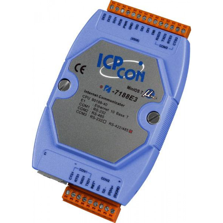Контроллер ICP DAS I-7188E3 CR (3 COM-порта, 1xRS-232, 1xRS-485, 1xRS-422/RS-485)