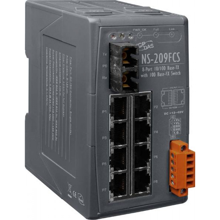 Промышленный коммутатор ICP DAS NS-209FCS CR (8-port 10/100 Mbps, 1 fiber port, Single-mode 30 km, SC) Промышленный коммутатор ICP DAS NS-209FCS CR (8-port 10/100 Mbps, 1 fiber port, Single-mode 30 km, SC)
