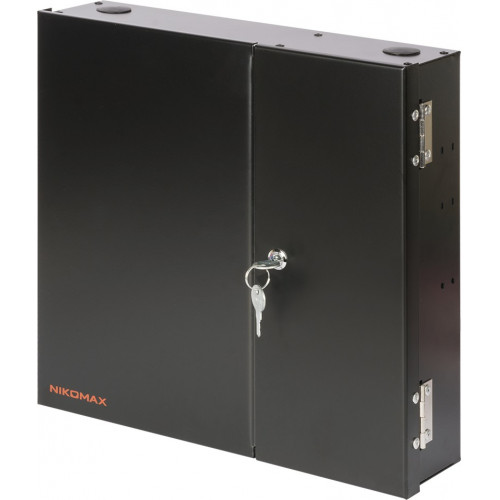 Оптический кросс настенный NIKOMAX NMF-WP48-BLANK-IB-P-BK (до 48 SC/LC или 24 FC/ST портов, стальной, с ключом, черный)