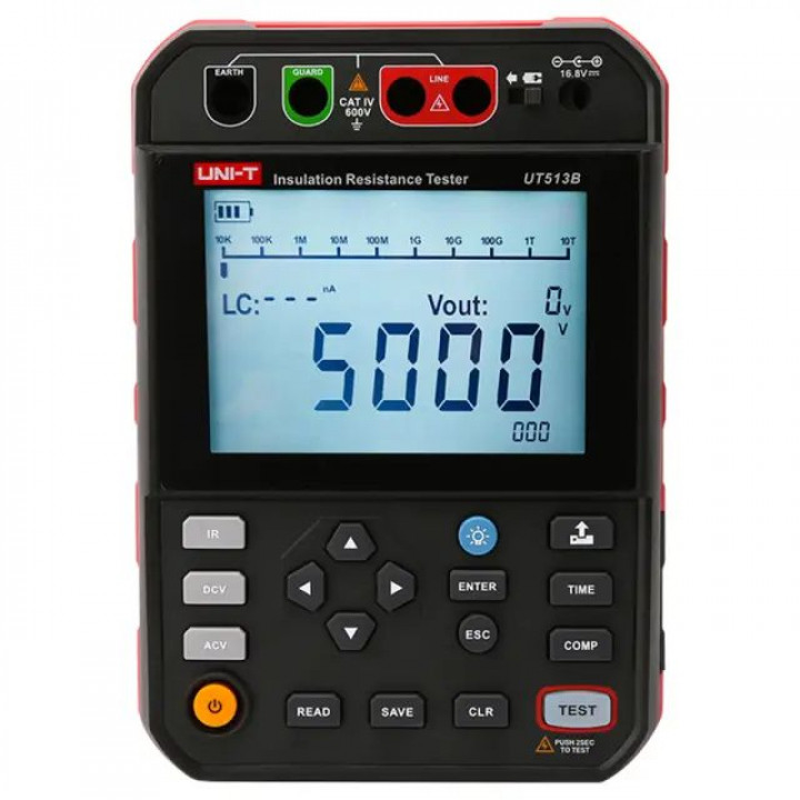 Мегаомметр UNI-T UT513B (250…5000 В, 0,5 МОм…1000 ГОм) Мегаомметр UNI-T UT513B (250…5000 В, 0,5 МОм…1000 ГОм)