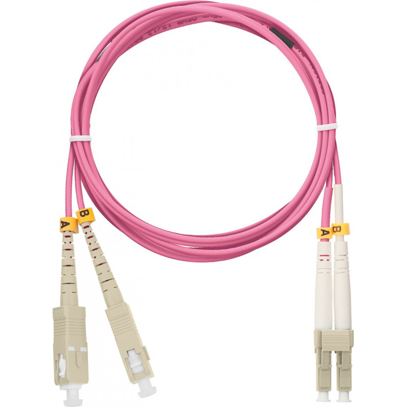 Шнур волоконно-оптический переходной NIKOMAX NMF-PC2M4C2-SCU-LCU-003 (OM4, SC/UPC-LC/UPC, двойной, 3м, маджента)