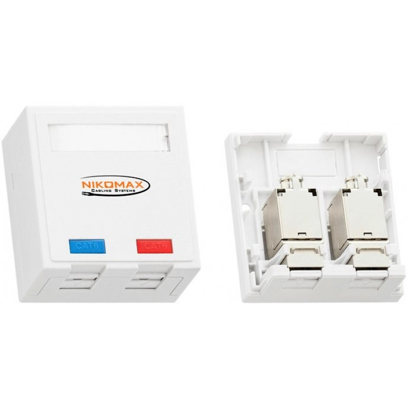 Настенная розетка NIKOMAX NMC-WO2SD2-FT-ST-WT (2 порта Cat.5e, экранированная, FT-TOOL)