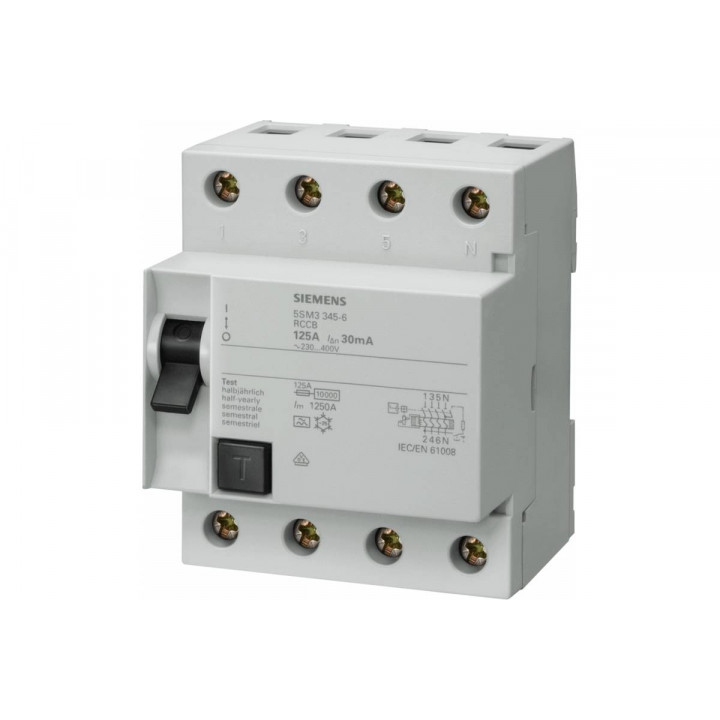 УЗО Siemens 5SM3445-6 (тип A, 125А, 4-полюсное, 100мА, 400В) УЗО Siemens 5SM3445-6 (тип A, 125А, 4-полюсное, 100мА, 400В)
