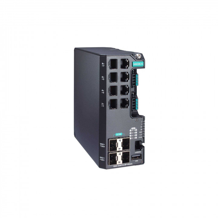 Промышленный коммутатор MOXA EDS-G4012-8P-4QGS-LVB-T (8 портов 10/100/1000BaseT 802.3bt PoE, 4 слота 100/1000/2500BaseSFP, два входа питания 12/24/48 В пост., расширенный температурный диапазон)