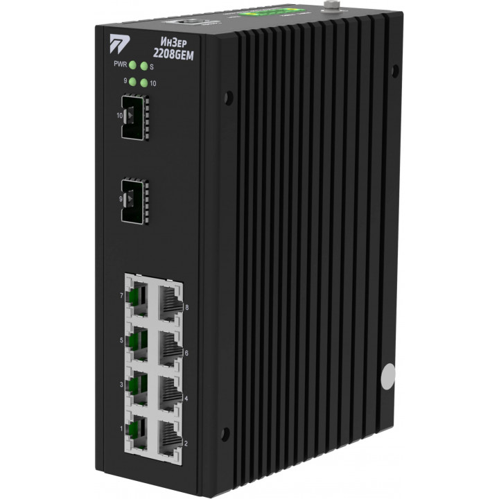 Управляемый коммутатор L2+ АО НПП "Полигон" ИнЗер-2208GEM (8xRJ45, 2xSFP, -40...+70°C)