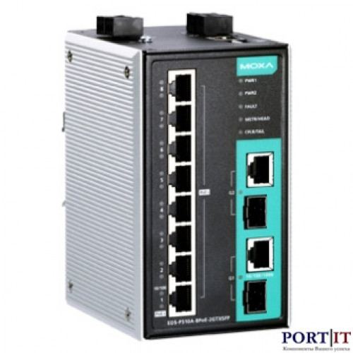Управляемый коммутатор MOXA EDS-P510A-8PoE-2GTXSFP-T (8 PoE/PoE+ портов, 2 комбо-порта, -40..+75°C)