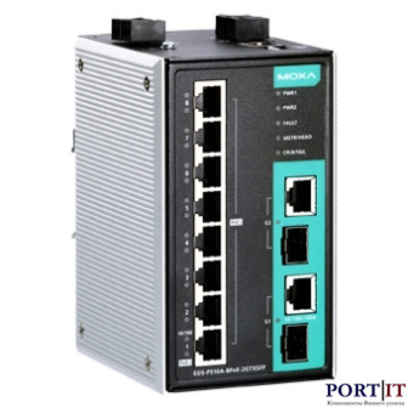Управляемый коммутатор MOXA EDS-P510A-8PoE-2GTXSFP-T (8 PoE/PoE+ портов, 2 комбо-порта, -40..+75°C)