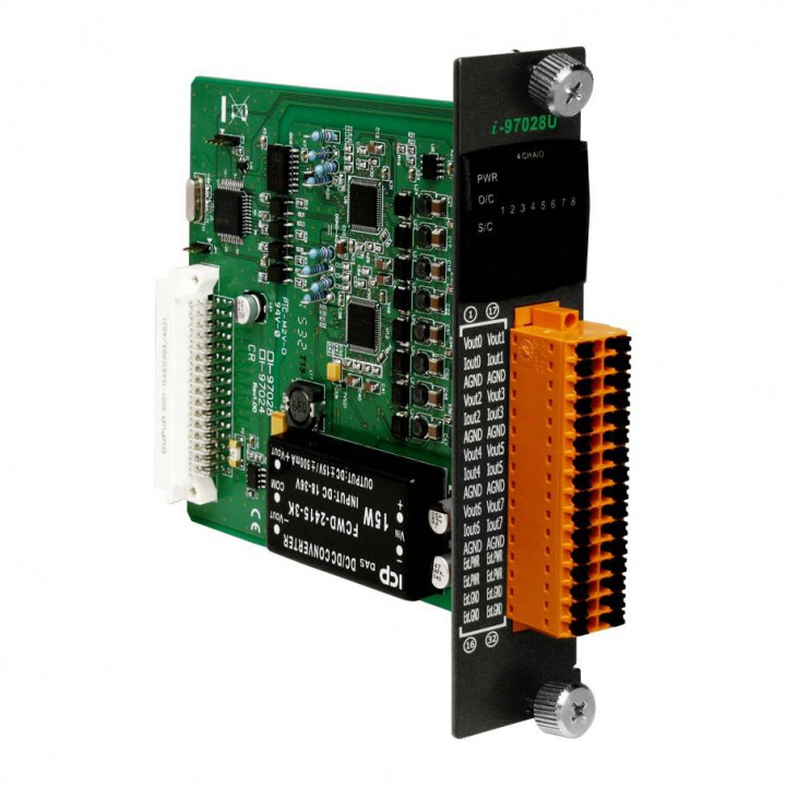 Модуль ICP DAS I-97028U CR (8 каналов аналогового вывода, 16 бит) Модуль ICP DAS I-97028U CR (8 каналов аналогового вывода, 16 бит)