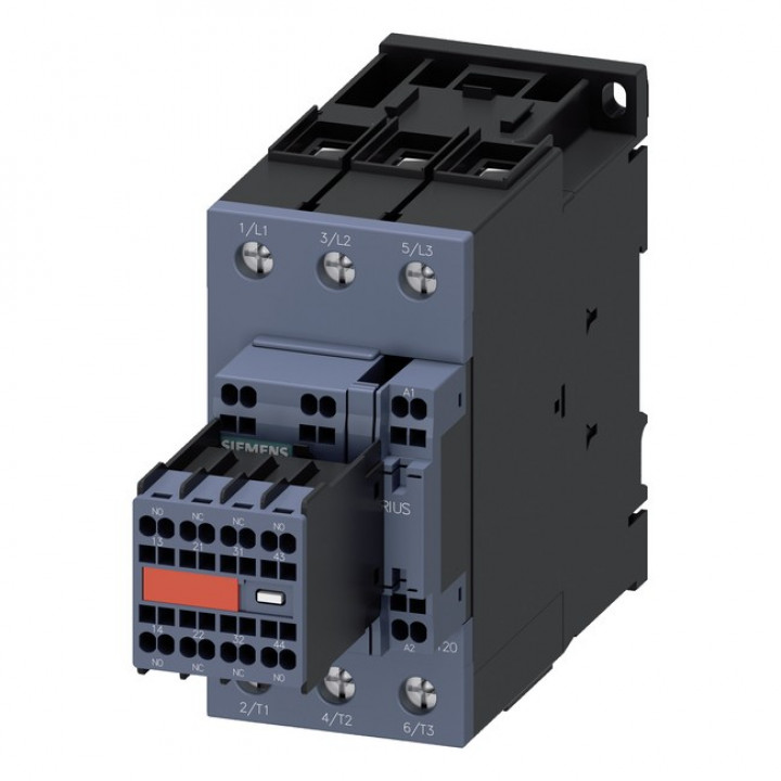 Контактор Siemens 3RT2038-3KB44-3MA0 (3-полюсный, 37кВт, AC-3/400В, 2НО+2НЗ, Us 24В DC)