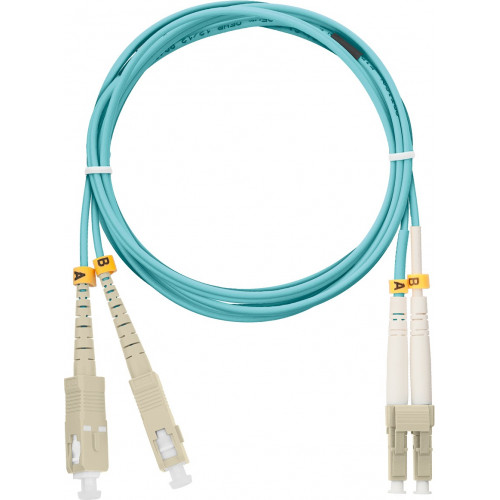 Шнур волоконно-оптический переходной NIKOMAX NMF-PC2M3C2-SCU-LCU-003 (OM3, SC/UPC-LC/UPC, двойной, 3м, аква)