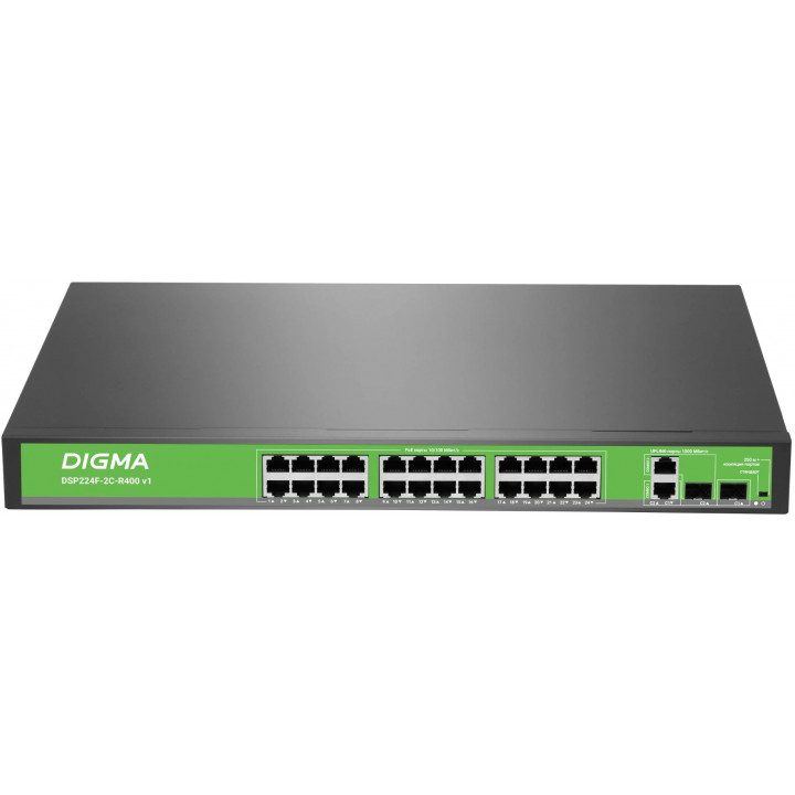 Коммутатор Digma DSP224F-2C-R400 V1 (24-PoE, 2-combo-1GbE, неуправляемый) Коммутатор Digma DSP224F-2C-R400 V1 (24-PoE, 2-combo-1GbE, неуправляемый)