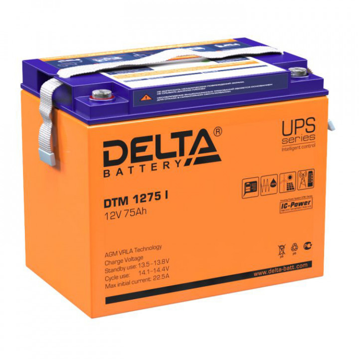 Аккумуляторная батарея Delta DTM 1275 I (AGM, LCD дисплей, 12В 75Ач)