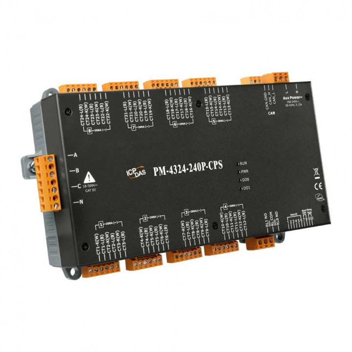 Интеллектуальный многоканальный измеритель параметров сети ICP DAS PM-4324-240P-CPS (8 каналов 3-фаз/24 канала 1-фаз, CANopen, токовое кольцо 200 А)