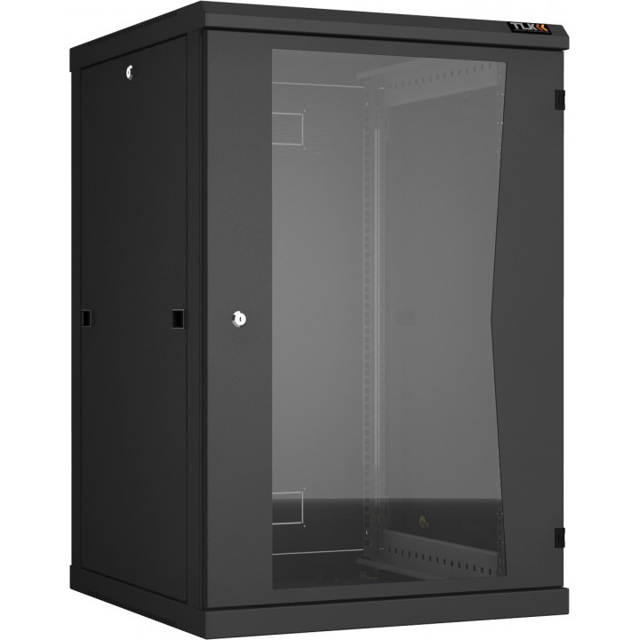 Шкаф TLK TWC-186060-R-G-BK (настенный разборный 19", 18U, стеклянная дверь, 600x904x600 мм, черный)