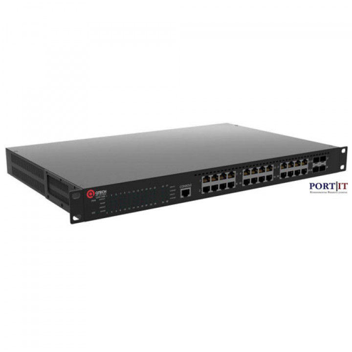 Управляемый коммутатор уровня L2 Qtech QSW-3300-28TX-AC-AC (24x1GbE RJ45, 4x1/10Gb SFP+, два блока питания AC)