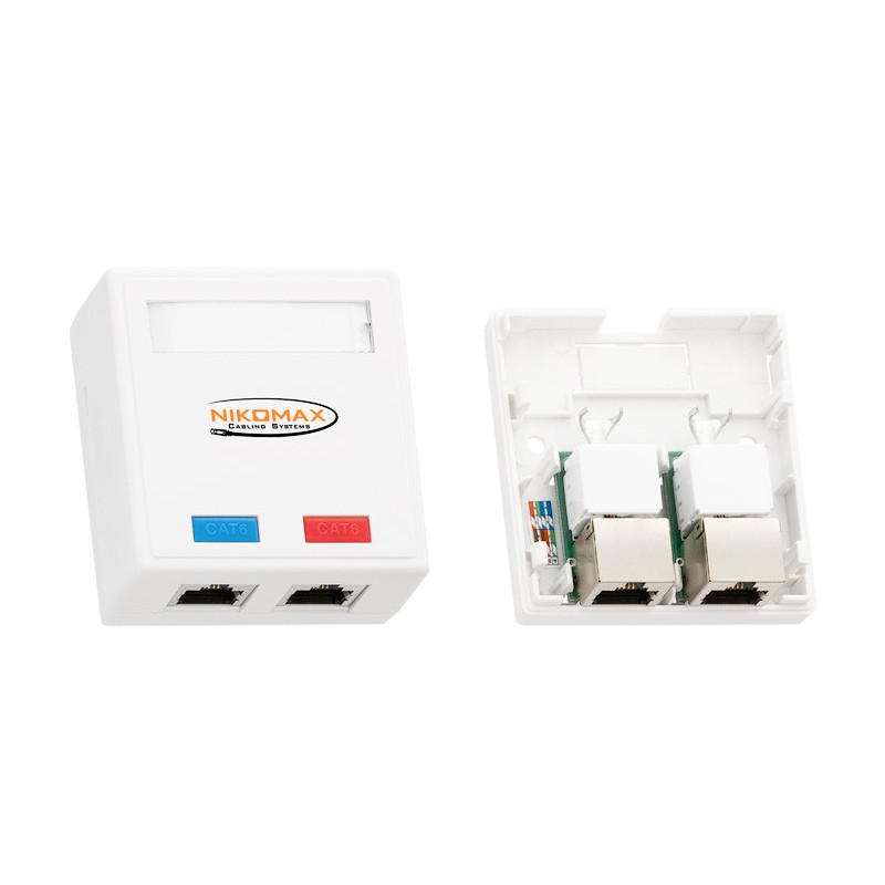 Настенная розетка Nikomax NMC-WO2SD2-WT (2 порта, Cat.5e, экранированная, T568A/B)