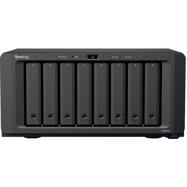 Сетевое хранилище Synology DS1825+ (8 отсеков, AMD Ryzen V1500B, 8 Гб ОЗУ, 2x2.5 Гбит/с)
