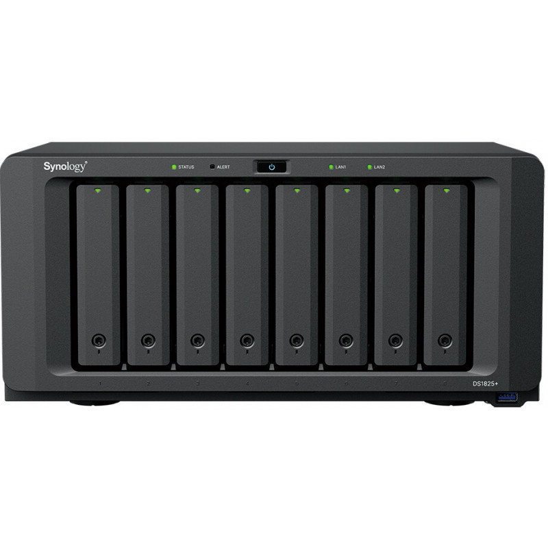 Сетевое хранилище Synology DS1825+ (8 отсеков, AMD Ryzen V1500B, 8 Гб ОЗУ, 2x2.5 Гбит/с)