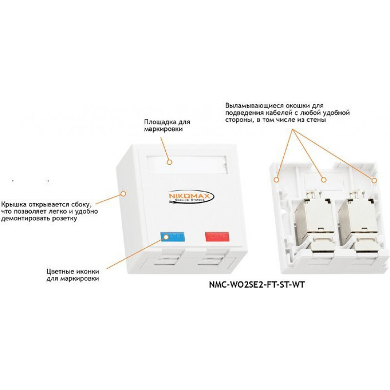 Настенная розетка NIKOMAX NMC-WO2SE2-FT-ST-WT (2 порта Cat.6, экранированная, FT-TOOL)