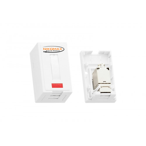 Настенная розетка NIKOMAX NMC-WO1SD2-FT-ST-WT (1 порт, кат.5e, экранированная, со шторками, белая)