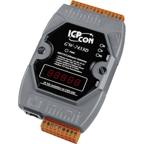 Преобразователь ICP DAS GW-7433D-G CR (Modbus TCP Server/RTU Slave в CANopen Master)