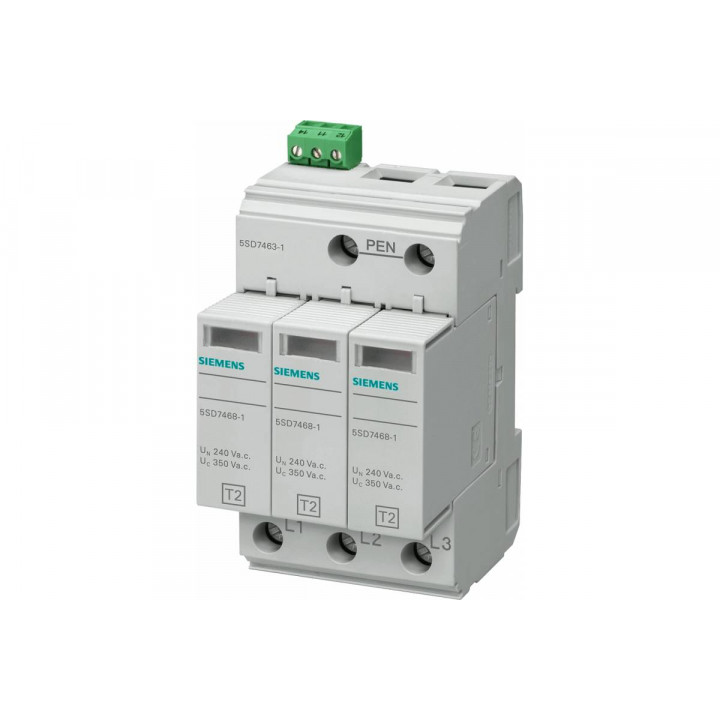 Ограничитель перенапряжения Siemens 5SD7463-1 (Тип 2, Uc 350V, 3 полюса, 3+0) Ограничитель перенапряжения Siemens 5SD7463-1 (Тип 2, Uc 350V, 3 полюса, 3+0)