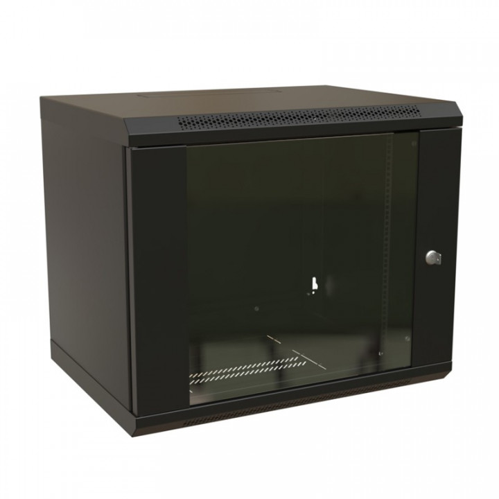 Настенный шкаф WRline WR-TW-1245-GP-RAL9004 (12U, 650х600х450мм, стеклянная дверь)