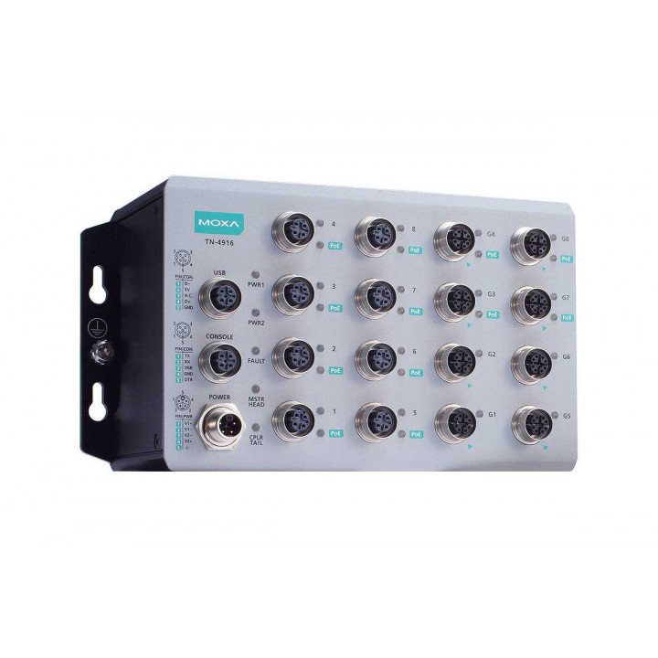 Маршрутизатор ETBN MOXA TN-4916-ETBN-8PoE-4GPoE-4GTXBP-WV-CT-T (16 портов: 8xFE PoE, 4xGE PoE, 4xGE Bypass, 24-110В, -40...+70°C, IP40)