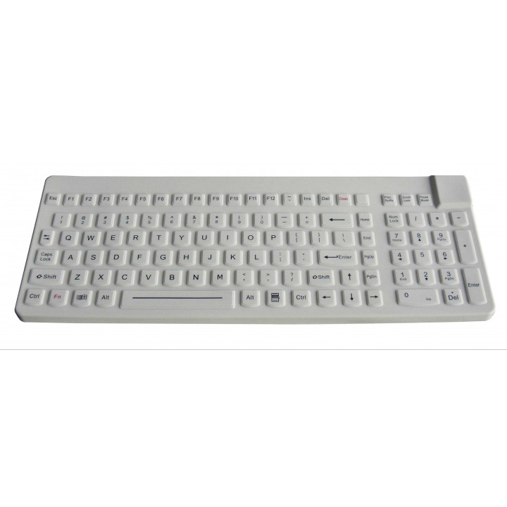 Промышленная клавиатура Key Technology K-TEK-M375KP-FN-DT-W-US/RU-USB (настольная, силиконовая, белая, IP68, 106 клавиш, антимикробная, USB, медицинская)